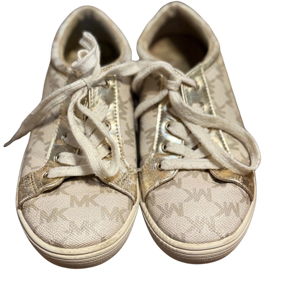 Michael Kors Girls Sneakers White Gold Logo Size 1 | Pre-owned
